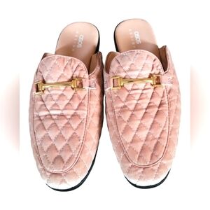 ASOS Design Quilted Mule Pink Velvet Slip-on Loafers Sz 8